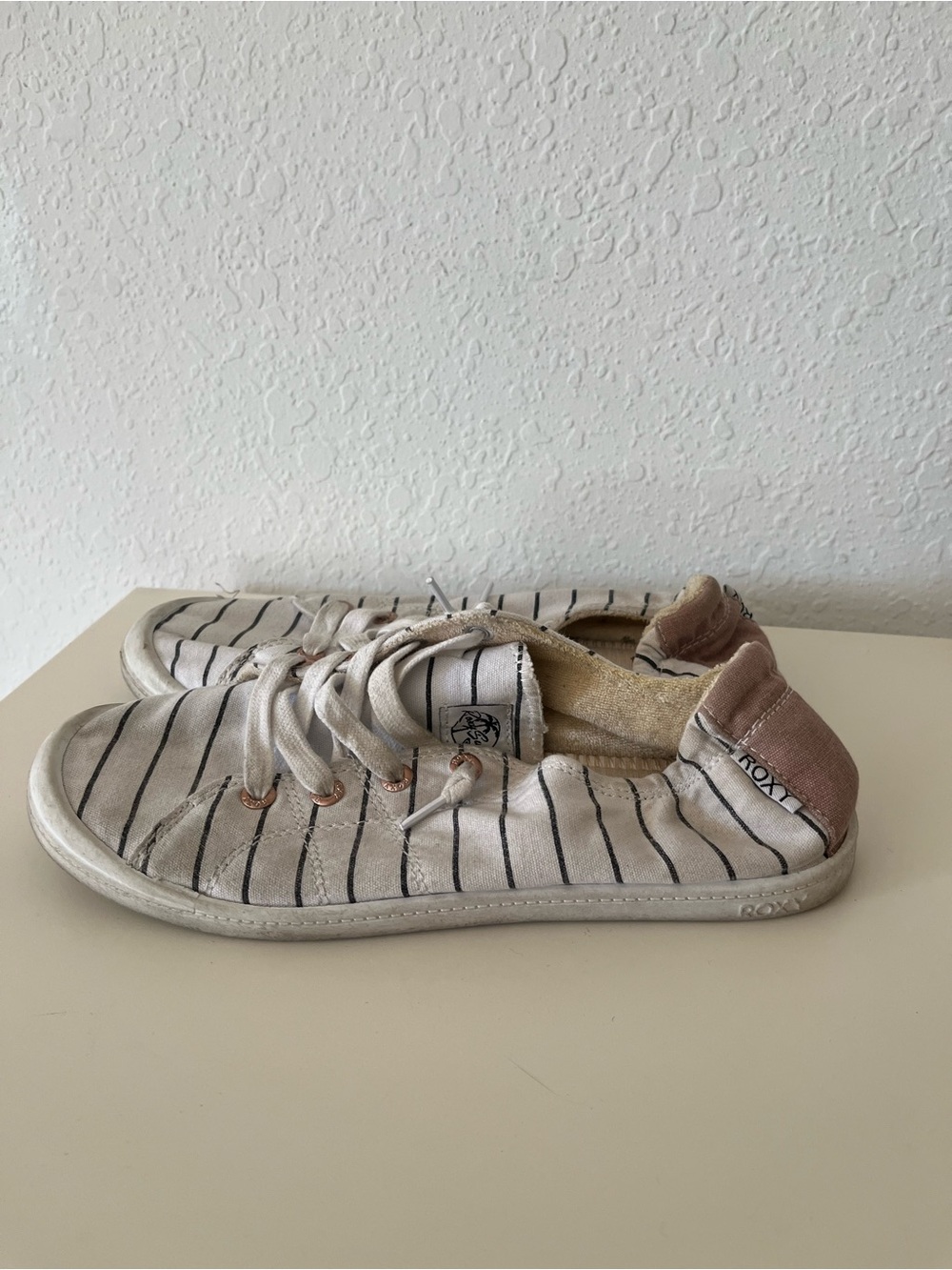 Roxy White slip on Striped Canvas Sneakers